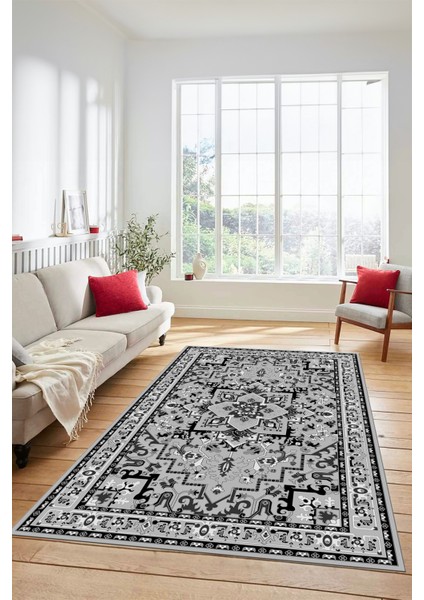 Dijital Kaymaz Yıkanabilir Klasik Desen Yolluk Mutfak Salon Halısı, Klasik-10-Gri,