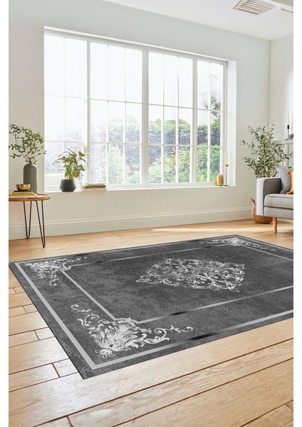 Dijital Kaymaz Yıkanabilir Çerçeveli Klasik Desen Yolluk Mutfak Salon Halısı, Klasik-05-Antrasit, indirimleri