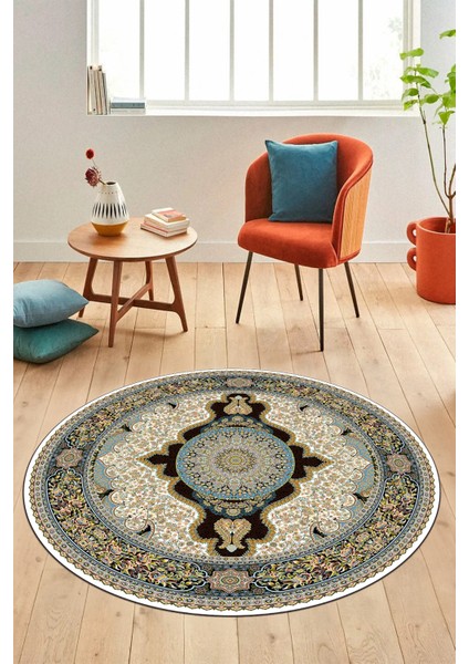 Baskılı Kaymaz Yıkanabilir Çerçeveli Göbekli Klasik Desen Salon Halısı, Y-Klasik-02-Yeşil, modelleri