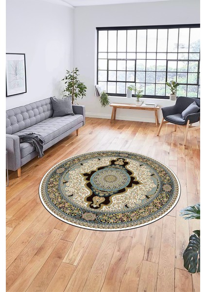 Baskılı Kaymaz Yıkanabilir Çerçeveli Göbekli Klasik Desen Salon Halısı, Y-Klasik-02-Yeşil, indirimleri