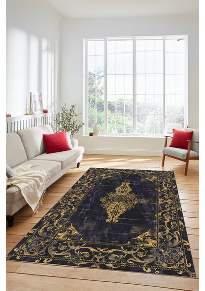 Göbekli Klasik Motifli Dijital Kaymaz Yıkanabilir Yolluk Mutfak Salon Halısı, Klasik-28-Gold, fırsatları