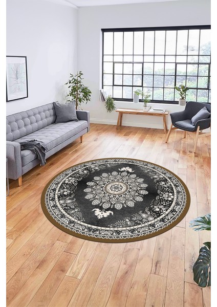 Klasik Desen Dijital Kaymaz Taban Yıkanabilir Yuvarlak Mutfak Salon Halısı, Y-Klasik-13-Krem, fiyatları