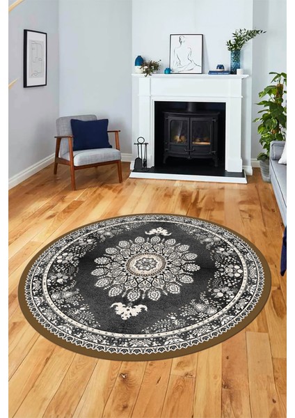 Klasik Desen Dijital Kaymaz Taban Yıkanabilir Yuvarlak Mutfak Salon Halısı, Y-Klasik-13-Krem, modelleri