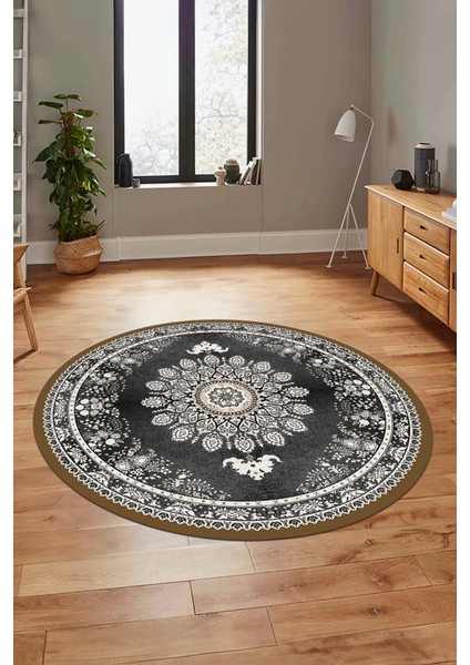 Klasik Desen Dijital Kaymaz Taban Yıkanabilir Yuvarlak Mutfak Salon Halısı, Y-Klasik-13-Krem, fırsatları