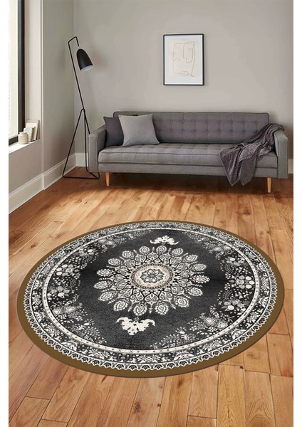 Klasik Desen Dijital Kaymaz Taban Yıkanabilir Yuvarlak Mutfak Salon Halısı, Y-Klasik-13-Krem, indirimleri