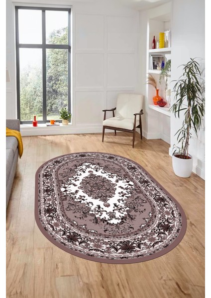 Klasik Desenli Dijital Kaymaz Yıkanabilir Oval Yolluk Mutfak Salon Halısı, O-Klasik-23-Bordo,