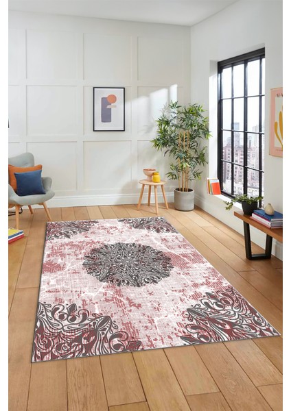 Şık Klasik Desen Dijital Kaymaz Taban Yıkanabilir Yolluk Mutfak Salon Halısı, Klasik-19-Pembe,