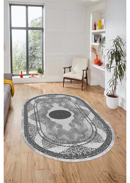 Göbekli Klasik Desen Dijital Kaymaz Yıkanabilir Oval Yolluk Mutfak Salon Halısı, O-Klasik-24-Gri, fiyatları