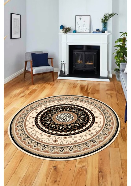 Göbekli Klasik Dijital Kaymaz Taban Yıkanabilir Yuvarlak Mutfak Salon Halısı, Y-Klasik-18-Siyah, fiyatları
