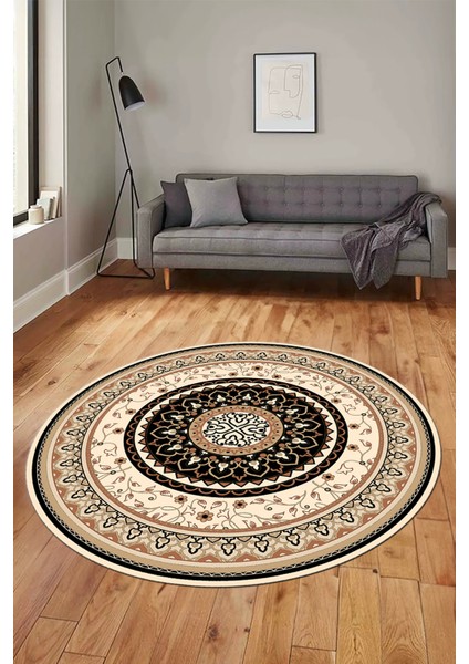 Göbekli Klasik Dijital Kaymaz Taban Yıkanabilir Yuvarlak Mutfak Salon Halısı, Y-Klasik-18-Siyah, fırsatları