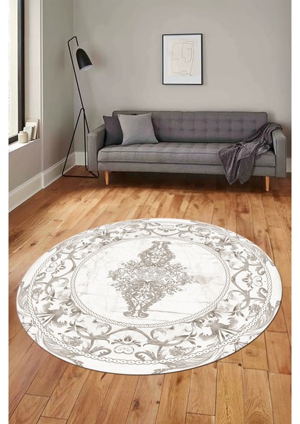Göbekli Klasik Motifli Dijital Kaymaz Yıkanabilir Yuvarlak Mutfak Salon Halısı, Y-Klasik-28-Krem, fiyatları