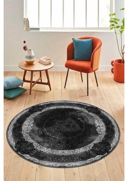 Baskılı Kaymaz Yıkanabilir Çerçeveli Klasik Desen Yuvarlak Mutfak Salon Halısı, Y-Klasik-01-Antrast, modelleri