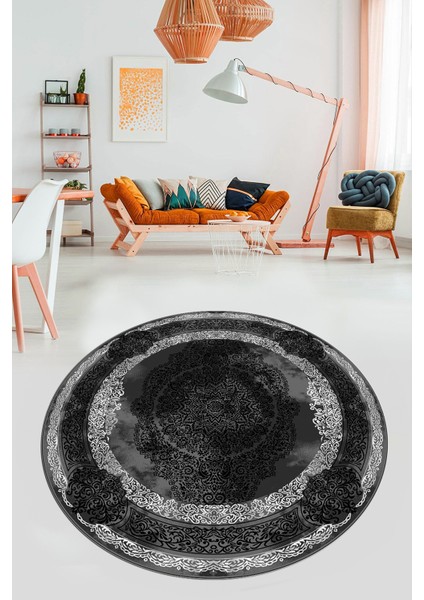 Baskılı Kaymaz Yıkanabilir Çerçeveli Klasik Desen Yuvarlak Mutfak Salon Halısı, Y-Klasik-01-Antrast, fırsatları