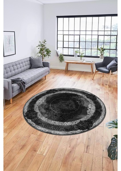 Baskılı Kaymaz Yıkanabilir Çerçeveli Klasik Desen Yuvarlak Mutfak Salon Halısı, Y-Klasik-01-Antrast, indirimleri