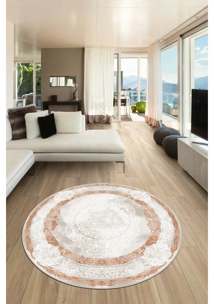 Baskılı Kaymaz Yıkanabilir Çerçeveli Klasik Desen Yuvarlak Mutfak Salon Halısı, Y-Klasik-01-Kahve, fiyatları