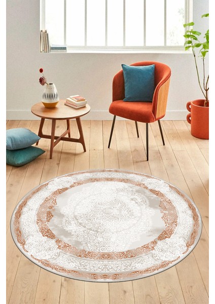 Baskılı Kaymaz Yıkanabilir Çerçeveli Klasik Desen Yuvarlak Mutfak Salon Halısı, Y-Klasik-01-Kahve, modelleri