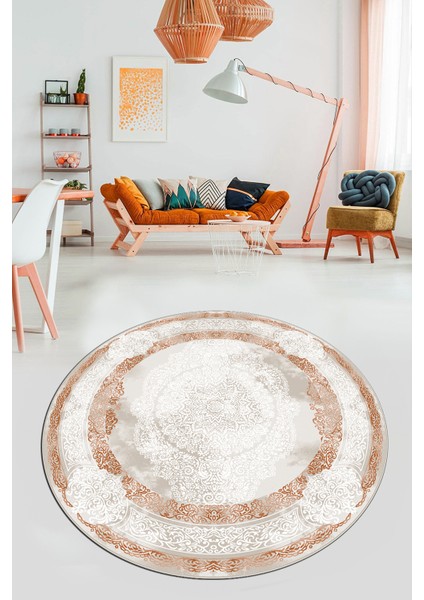 Baskılı Kaymaz Yıkanabilir Çerçeveli Klasik Desen Yuvarlak Mutfak Salon Halısı, Y-Klasik-01-Kahve, fırsatları