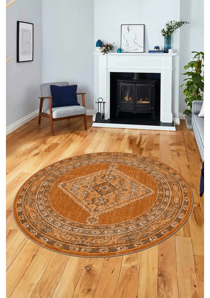 Baskılı Kaymaz Yıkanabilir Göbekli Klasik Desen Yuvarlak Mutfak Salon Halısı, Y-Klasik-06--Pembe, indirimleri