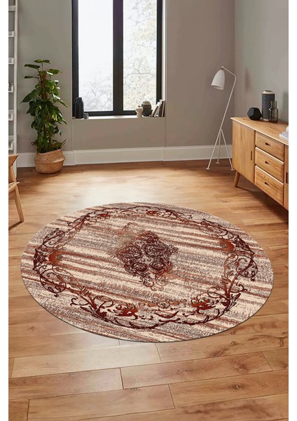 Klasik Desenli Dijital Kaymaz Taban Yıkanabilir Yuvarlak Mutfak Salon Halısı, Y-Klasik-11-Bordo, indirimleri