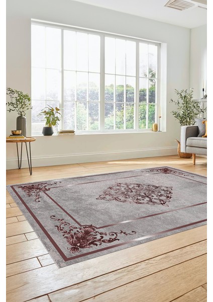 Dijital Kaymaz Yıkanabilir Çerçeveli Klasik Desen Yolluk Mutfak Salon Halısı, Klasik-05-Bordo, indirimleri