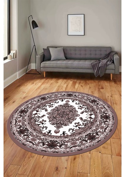 Klasik Desenli Dijital Kaymaz Yıkanabilir Yuvarlak Mutfak Salon Halısı, Y-Klasik-23-Bordo, modelleri