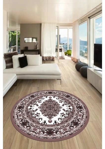 Klasik Desenli Dijital Kaymaz Yıkanabilir Yuvarlak Mutfak Salon Halısı, Y-Klasik-23-Bordo, indirimleri