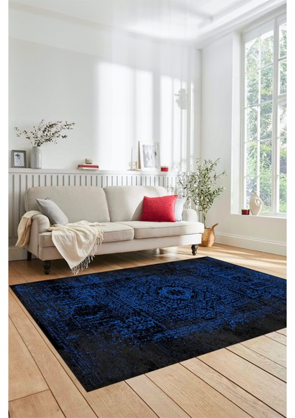 Renkli Klasik Desen Dijital Kaymaz Taban Yıkanabilir Yolluk Mutfak Salon Halısı, Klasik-12-Mavi,