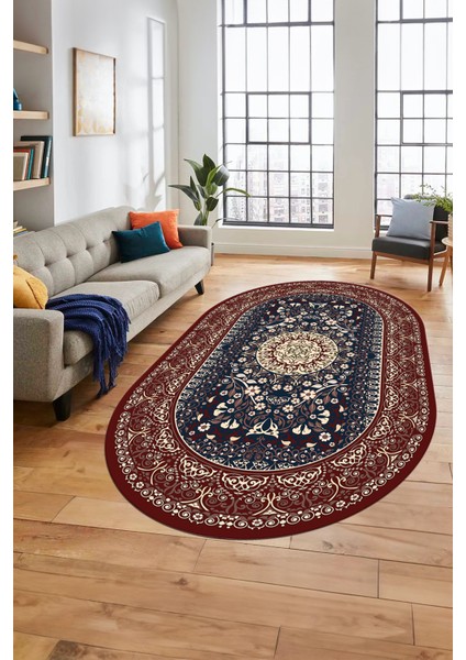 Şık Klasik Dijital Kaymaz Taban Yıkanabilir Oval Yolluk Mutfak Salon Halısı, O-Klasik-14-Bordo, fiyatları