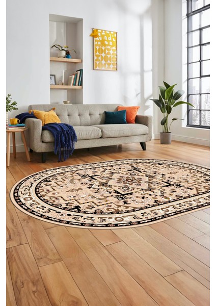 Baskılı Kaymaz Yıkanabilir Klasik Desen Oval Yolluk Mutfak Salon Halısı, O-Klasik-10-Siyah, fırsatları