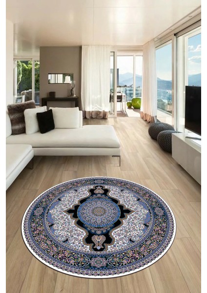 Baskılı Kaymaz Yıkanabilir Çerçeveli Göbekli Klasik Desen Salon Halısı, Y-Klasik-02-Mavi, fiyatları