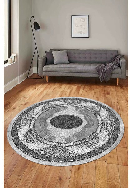 Göbekli Klasik Desenli Dijital Kaymaz Yıkanabilir Yuvarlak Mutfak Salon Halısı, Y-Klasik-24-Gri, modelleri