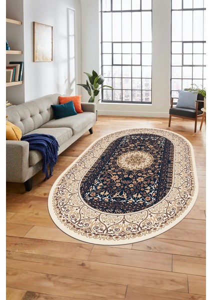 Şık Klasik Dijital Kaymaz Taban Yıkanabilir Oval Yolluk Mutfak Salon Halısı, O-Klasik-14-Krem, fiyatları