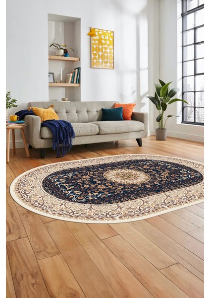 Şık Klasik Dijital Kaymaz Taban Yıkanabilir Oval Yolluk Mutfak Salon Halısı, O-Klasik-14-Krem, modelleri