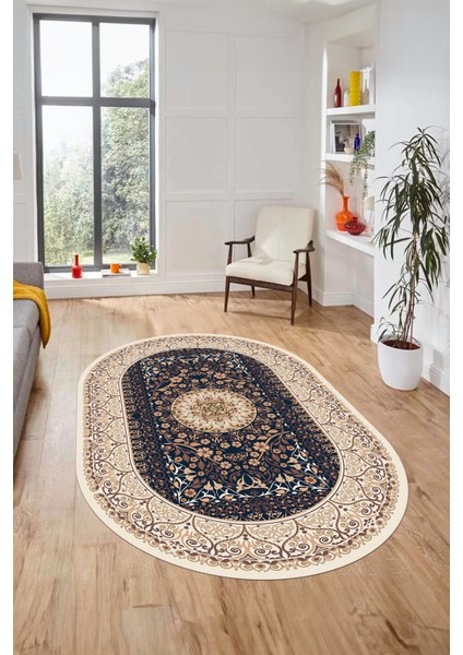 Şık Klasik Dijital Kaymaz Taban Yıkanabilir Oval Yolluk Mutfak Salon Halısı, O-Klasik-14-Krem, fırsatları