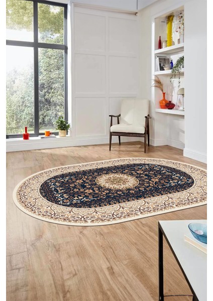 Şık Klasik Dijital Kaymaz Taban Yıkanabilir Oval Yolluk Mutfak Salon Halısı, O-Klasik-14-Krem, indirimleri