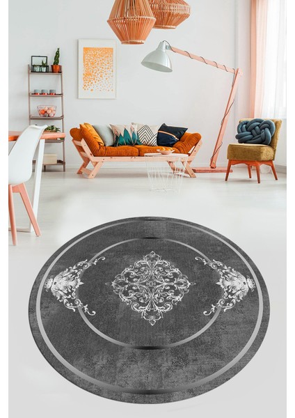 Baskılı Kaymaz Yıkanabilir Çerçeveli Klasik Desen Yuvarlak Mutfak Salon Halısı, Y-Klasik-05-Antrast, modelleri
