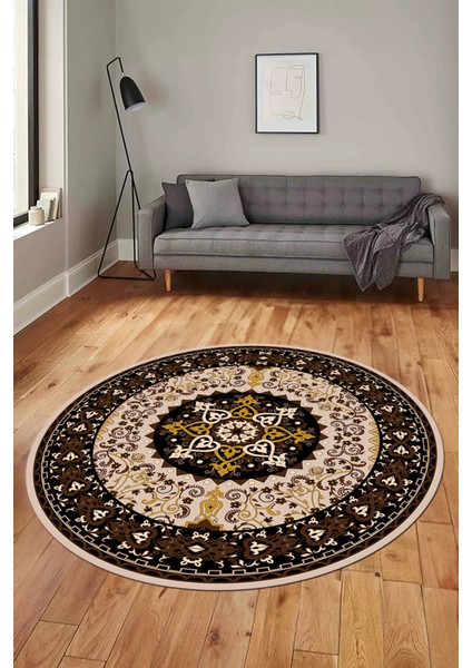 Renkli Klasik Motifli Dijital Kaymaz Yıkanabilir Yuvarlak Mutfak Salon Halısı, Y-Klasik-27-Kahve, fiyatları
