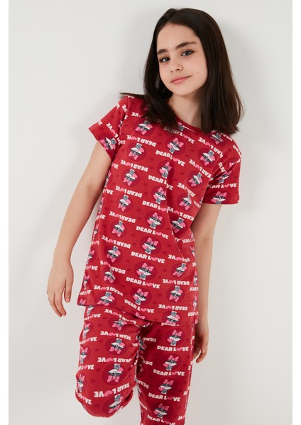 % 100 Pamuk Bisiklet Yaka Kısa Kollu Pijama Takımı Kız Çocuk Pijama Takımı 6651004