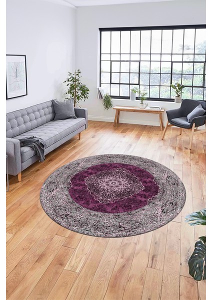 Baskılı Kaymaz Yıkanabilir Göbekli Klasik Desen Yuvarlak Salon Halısı, Y-Klasik-07-Mor, fırsatları