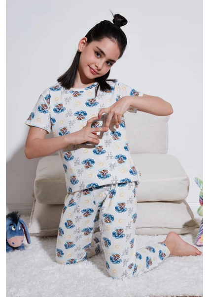 % 100 Pamuk Bisiklet Yaka Kısa Kollu Pijama Takımı Kız Çocuk Pijama Takımı 6651004