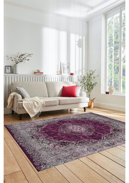 Dijital Kaymaz Yıkanabilir Göbekli Klasik Desen Yolluk Salon Halısı, Klasik-07-Mor, fiyatları