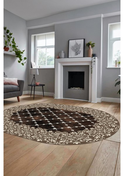 Baskılı Kaymaz Yıkanabilir Klasik Desen Yolluk Oval Mutfak Salon Halısı, O-Klasik-04-Kahve, fırsatları