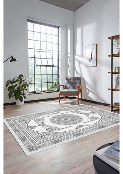 Modern Klasik Desen Dijital Kaymaz Taban Yıkanabilir Yolluk Mutfak Salon Halısı, Klasik-17-Gri, fırsatları