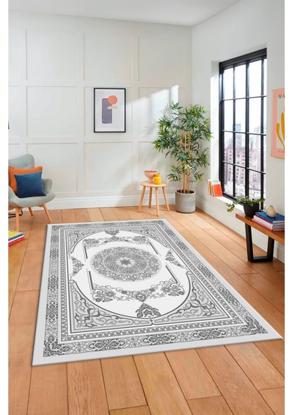 Modern Klasik Desen Dijital Kaymaz Taban Yıkanabilir Yolluk Mutfak Salon Halısı, Klasik-17-Gri, indirimleri