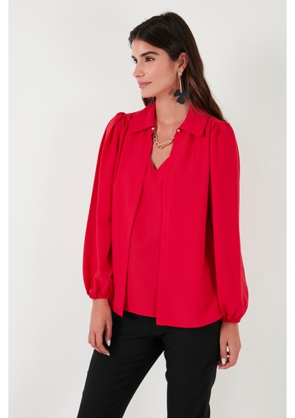 Regular Fit V Yaka Balon Kol Bluz Bayan Bluz 611BZ0353 fırsatları