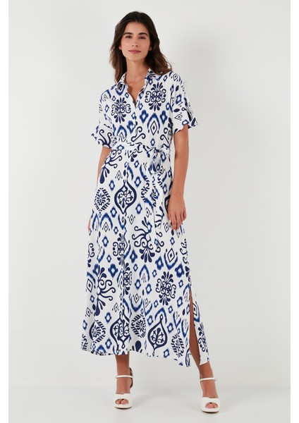 Desenli Yırtmaçlı Gömlek Yaka Maxi Elbise Kadın Elbise 611EL502 fiyatları