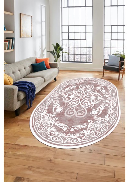 Baskılı Kaymaz Yıkanabilir Klasik Desenli Oval Yolluk Mutfak Salon Halısı, O-Klasik-09-Pembe, modelleri