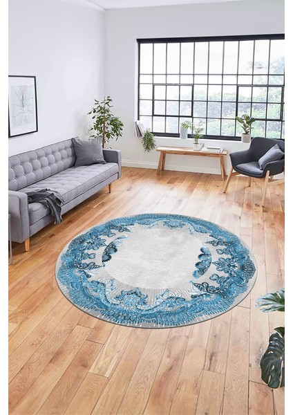 Baskılı Kaymaz Yıkanabilir Renkli Klasik Desen Yuvarlak Salon Halısı, Y-Klasik-08-Mavi, fırsatları