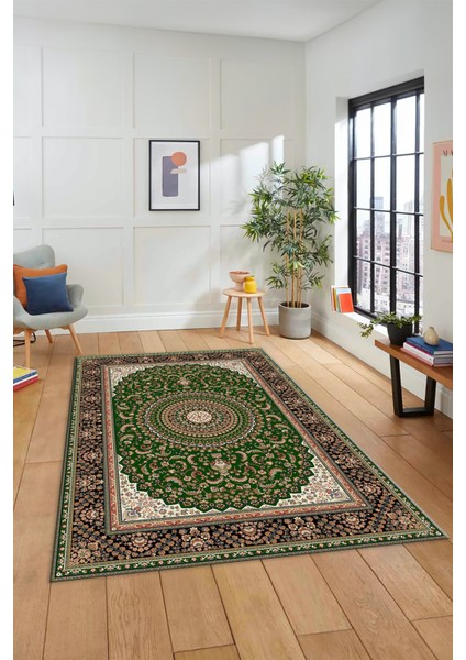 Klasik Desenli Dijital Kaymaz Yıkanabilir Yolluk Mutfak Koridor Salon Halısı, Klasik-21-Yeşil, fırsatları