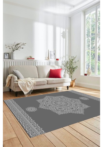 Şık Göbekli Klasik Motifli Dijital Kaymaz Yıkanabilir Yolluk Mutfak Salon Halısı, Klasik-30-Gri, indirimleri